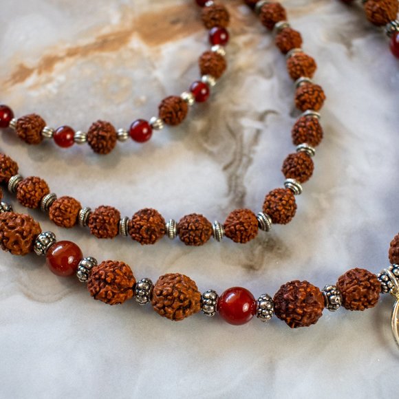 Rudraksha Beads with sterling silver trident and carnelian beads  100.00 - Picture 12 of 16